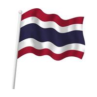 thailand flagga på flaggstång vinka i vind. thai randig flagga vektor isolerat objekt illustration.