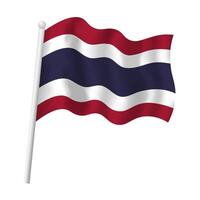 Thailand Flagge auf Fahnenstange winken im Wind. thailändisch gestreift Flagge Vektor isoliert Objekt Illustration.