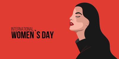 kvinnor s dag affisch, bakgrund design med lång hår kvinna med röd mun vektor