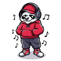 süß Panda Hören Musik- tragen Kapuzenpullover vektor