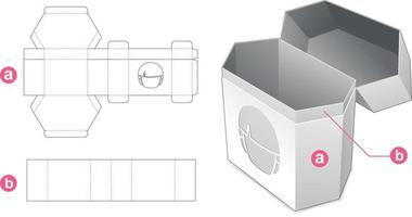 flip hexagonal förpackning med karaktär tecknad fönster stansade mall vektor