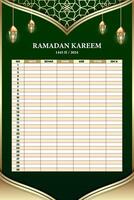 Ramadan heilig Monat Kalender Zeitplan. Plakate oder Banner zum Gebet, Fasten und brechen das schnell. vektor