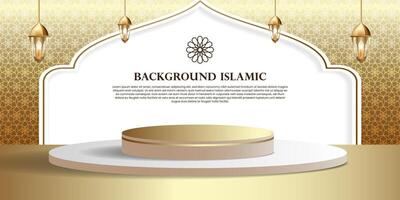 Podium Anzeige mit ein islamisch oder Arabisch Thema mit ein luxuriös Gold Hintergrund vektor