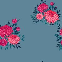 ljus röd stiliserade buketter blommor georginer och mycket liten grenar löv sömlös mönster. abstrakt, konstnärlig blommig på en turkos bakgrund. vektor dragen illustration. design för tyg, mode