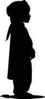 ai genererad silhuett söt liten flicka bär hijab svart Färg endast vektor