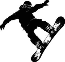 ai generiert Silhouette Snowboard springt im das Luft schwarz Farbe nur vektor