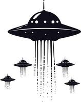 ai generiert Silhouette Raum Eindringlinge durch UFO schwarz Farbe nur vektor
