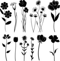 ai generiert Silhouette Frühling Blume Sammlung schwarz Farbe nur vektor