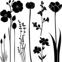 ai generiert Silhouette Frühling Blume Sammlung schwarz Farbe nur vektor