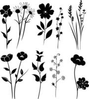 ai generiert Silhouette Frühling Blume Sammlung schwarz Farbe nur vektor