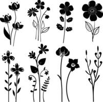 ai generiert Silhouette Frühling Blume Sammlung schwarz Farbe nur vektor