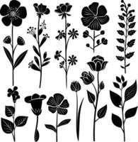 ai generiert Silhouette Frühling Blume Sammlung schwarz Farbe nur vektor