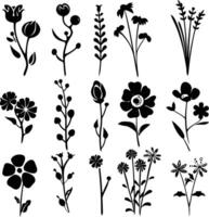 ai genererad silhuett vår blomma samling svart Färg endast vektor