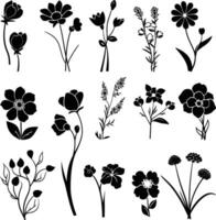 ai generiert Silhouette Frühling Blume Sammlung schwarz Farbe nur vektor