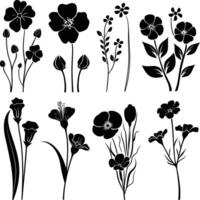 ai generiert Silhouette Frühling Blume Sammlung schwarz Farbe nur vektor