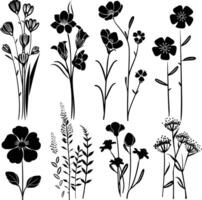 ai generiert Silhouette Frühling Blume Sammlung schwarz Farbe nur vektor