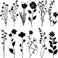 ai generiert Silhouette Frühling Blume Sammlung schwarz Farbe nur vektor