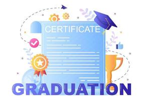 examensbevis dokumentikon med licensmärke, diplom. hatt och medalj. online utbildning för webbplats eller affisch bakgrund vektorillustration vektor