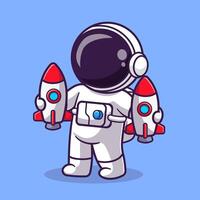 süß Astronaut halten Rakete Spielzeuge Karikatur Vektor Symbol Illustration. Wissenschaft Technologie Symbol Konzept isoliert Prämie Vektor. eben Karikatur Stil