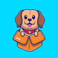 söt labrador hund i låda tecknad serie vektor ikon illustration. djur- natur ikon begrepp isolerat premie vektor. platt tecknad serie stil