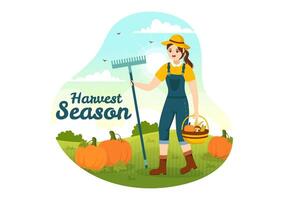 Ernte Jahreszeit Vektor Illustration mit Herbst von Kürbisse und saisonal landwirtschaftlich auf ein Bauernhof im eben Karikatur Hand gezeichnet Hintergrund Vorlagen