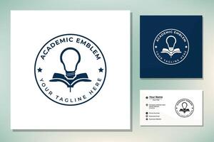 Licht Birne Lampe mit Buch zum Schule Universität Etikette Abzeichen Emblem Logo Design vektor