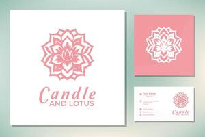 Kerze mit Lotus Blume zum traditionell spirituell Spa Logo Design vektor