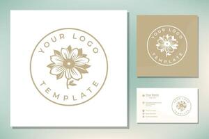 elegant einfach Blumen- golden Mandala Blume Etikette Briefmarke Logo Design vektor