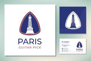 Gitarre wählen Schild mit Symbol von Frankreich Eiffel Turm Gebäude vektor