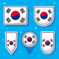 Süd Korea National Flagge Karikatur Vektor Symbol Maskottchen bündeln Packungen. asiatisch Land Flagge Sammlung Vorlage
