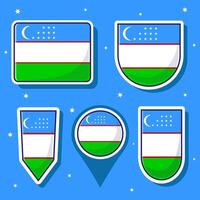 uzbekistan nationell flagga tecknad serie vektor ikon maskot bunt förpackningar. asiatisk Land flagga samling mall