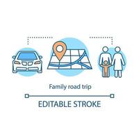 Symbol für einen Familienausflug. Zeit zusammen Idee dünne Linie Illustration. Rundgang durch die Gemeinde. Heimreise mit Kindern. Außenaktivität. Vektor isolierte Umrisszeichnung. bearbeitbarer Strich