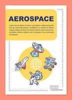 Layout der Plakatvorlage für die Luft- und Raumfahrtindustrie. Kosmos, Weltraumforschung. Banner, Broschüre, Broschürendruckdesign mit linearen Symbolen. Vektorbroschürenseitenlayouts für Zeitschriften, Werbeflyer vektor