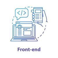 front-end koncept ikon. mjukvaruutveckling kit idé tunn linje illustration. tjänsteorkestrering. programmering och kodning. responsiv webbdesign. vektor isolerade konturritning