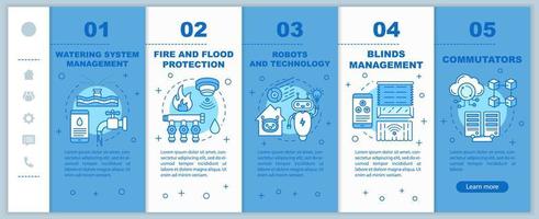 Smart House Onboarding mobile Webseiten Vektorvorlage. Haussteuerungssystem. reaktionsschnelle Smartphone-Website-Schnittstellenidee mit linearen Illustrationen. Schrittbildschirme für die Website-Walkthrough-Schritte. Farbkonzept vektor