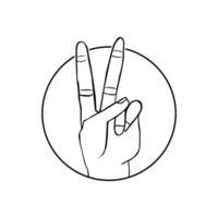 Frieden Hand Finger Zeichen Linie Kunst Stil zum Kunst Illustration, Logo, Webseite, Apps, Piktogramm, Poster, oder Grafik Design Element. Vektor Illustration