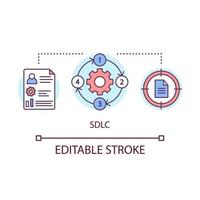 Sdlc-Konzept-Symbol. Lebenszyklus der Softwareentwicklung. Projektmanagement. Verwaltung des Unternehmens. Businessplan-Idee dünne Linie Abbildung. Vektor isolierte Umrisszeichnung. bearbeitbarer Strich