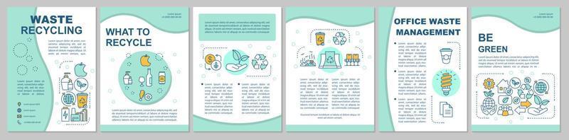 Abfallrecycling-Broschürenvorlagenlayout. Umweltpflege. Flyer, Broschüre, Broschürendruckdesign mit linearen Illustrationen. Vektorseitenlayouts für Zeitschriften, Geschäftsberichte, Werbeplakate vektor