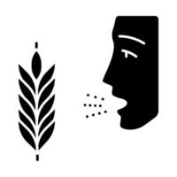 vete allergi glyf ikon. allergisk astma, rinit. glutenintolerans. överkänslighet i immunsystemet. säsongsbetonad allergi. siluett symbol. negativt utrymme. vektor isolerade illustration