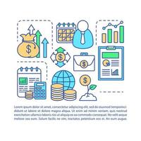 ekonomi artikel sida vektor mall. finanshantering. broschyr, tidning, häfte designelement med linjära ikoner och textrutor. tryckdesign. konceptillustrationer med textutrymme