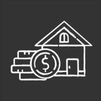 Home-Equity-Kreide-Symbol. Kredit zum Kauf von Immobilien Gebäude. Haus kaufen, mieten. Geld leihen, um eine Wohnung zu kaufen. Münzstapel. Investition, Hypothek. isolierte vektortafelillustration vektor