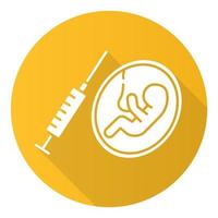 Zwangsabtreibung gelb flaches Design lange Schatten Glyphe Symbol. ungewollte, ungeplante, ungewollte Schwangerschaft. Baby im Mutterleib. Geburtenkontrolle. chirurgischer, medizinischer Eingriff. Vektor-Silhouette-Abbildung vektor