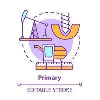 Symbol für das primäre Konzept. Produktherstellung und Konstruktionsidee dünne Linie Illustration. Grundstoffindustrie. Produktionsanlagen für Rohstoffe. Vektor isolierte Umrisszeichnung. bearbeitbarer Strich