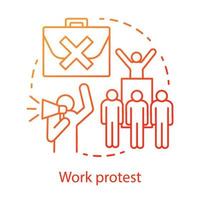 arbete protest koncept ikon. social demonstration, fackföreningsstrejk, kommunismidé tunn linje illustration. arga arbetare, demonstranter med megafon vektor isolerade konturritning, offentlig strejkvakt