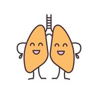 glada mänskliga lungor karaktär färgikon. andningshälsa. friskt lungsystem. isolerade vektor illustration