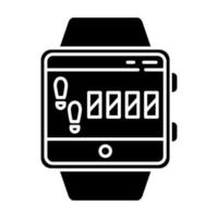 Schritte, die das Glyphensymbol der Smartwatch-Funktion verfolgen. Silhouette-Symbol. Fitness-Armband. Sporttraining, Gehstrecke, beinbasiertes Cardiotraining. negativen Raum. isolierte Vektorgrafik vektor