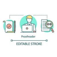 översättningstjänster koncept ikon. korrekturläsare karriär, yrke idé tunn linje illustration. kontroll av juridisk och officiell dokumentation, papper. vektor isolerade konturritning. redigerbar linje
