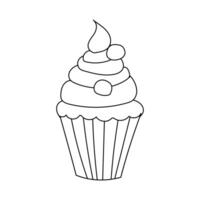 Cupcake mit Creme, Gekritzel schwarz und Weiß Dessert Vektor Illustration.