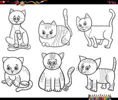 tecknad serie katter och kattungar komisk tecken uppsättning färg sida vektor