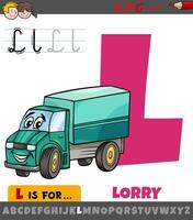 brev l från alfabet med tecknad serie lastbil fordon karaktär vektor